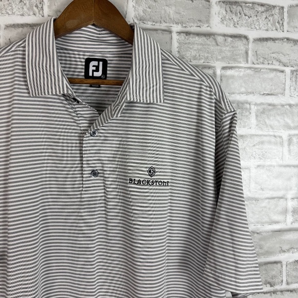 FootJoy FJ x Blackstone GC Gray Striped Performance Golf Polo Mens XL Stretch - Picture 1 of 7